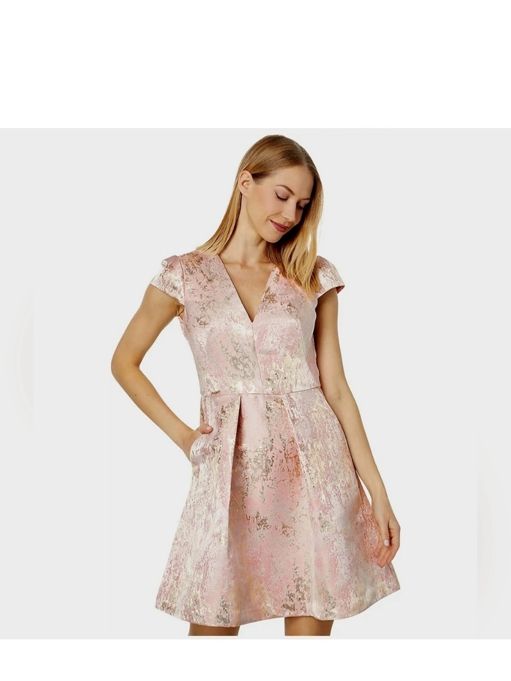 Vince Camuto Pink Metallic Brocade Fit & Flare Mini Dress